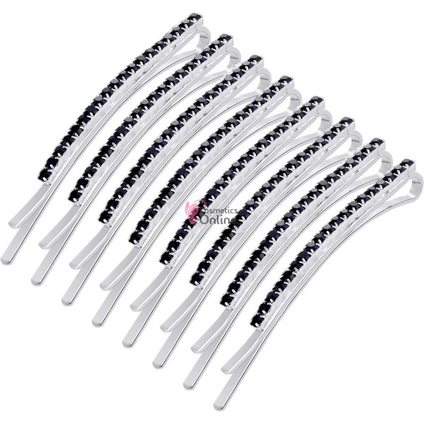 Agrafe metalice pentru par cu strasuri MH003, set 12 bucati Negre